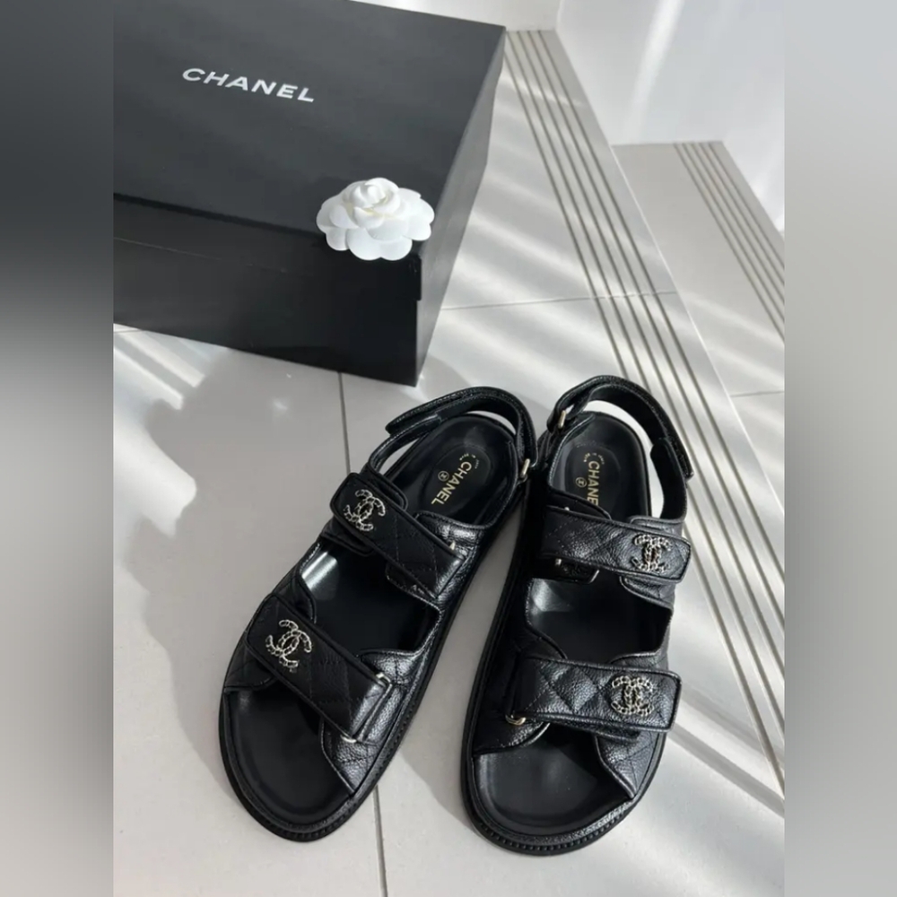 CHANEL Black Velcro Dad Sandals